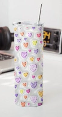 Valentine Pink, purple, and yellow heart 3D tumbler