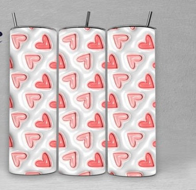 Pink, red, and white 3D puff tumbler