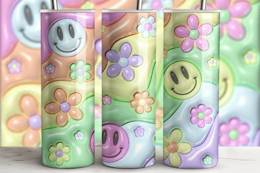 3D Pastel Retro Smiley, Daisy tumbler