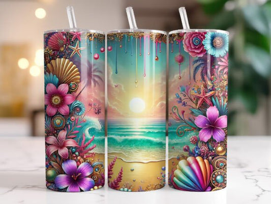 Bright colored beach setting sun