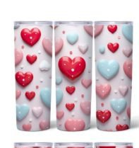 Valentine's pink, red, and blue heart tumbler