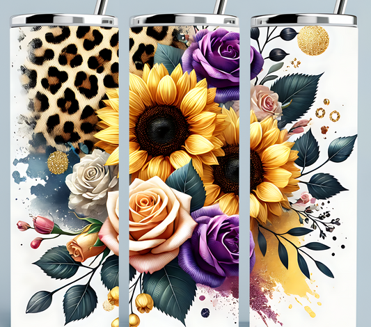 Sunflower peach and purple tumbler