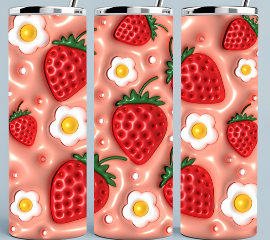 3D Strawberries and Blossoms tumbler