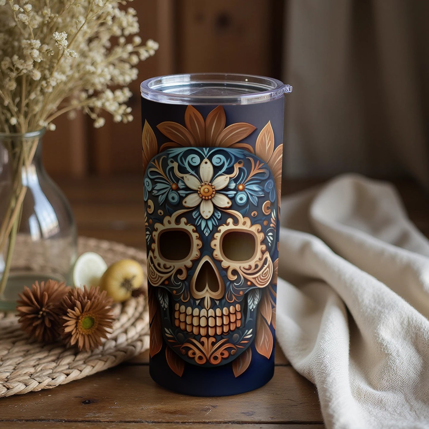 Intricately Designed Skull Travel Mug for Daily Use