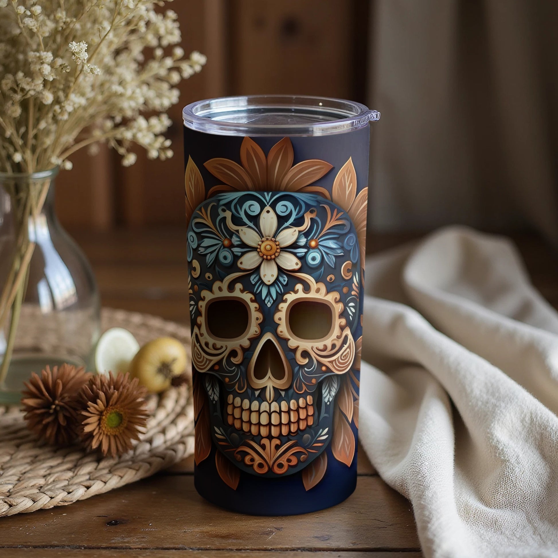 Intricately Designed Skull Travel Mug for Daily Use