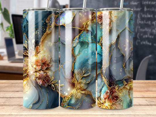 Artistic Floral and Abstract Marble Design Tumbler