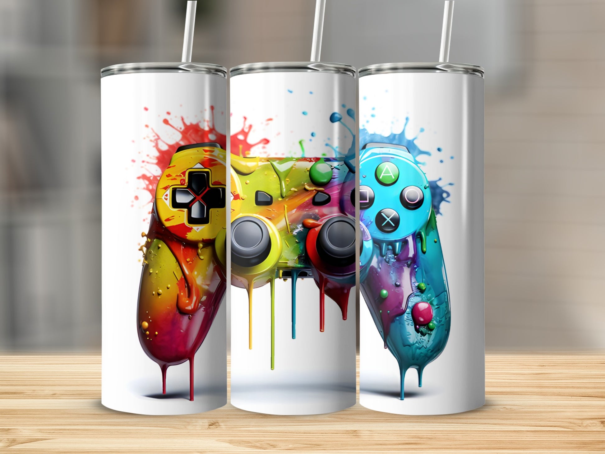 Color Splash Gaming Controller Tumblers Set of 3