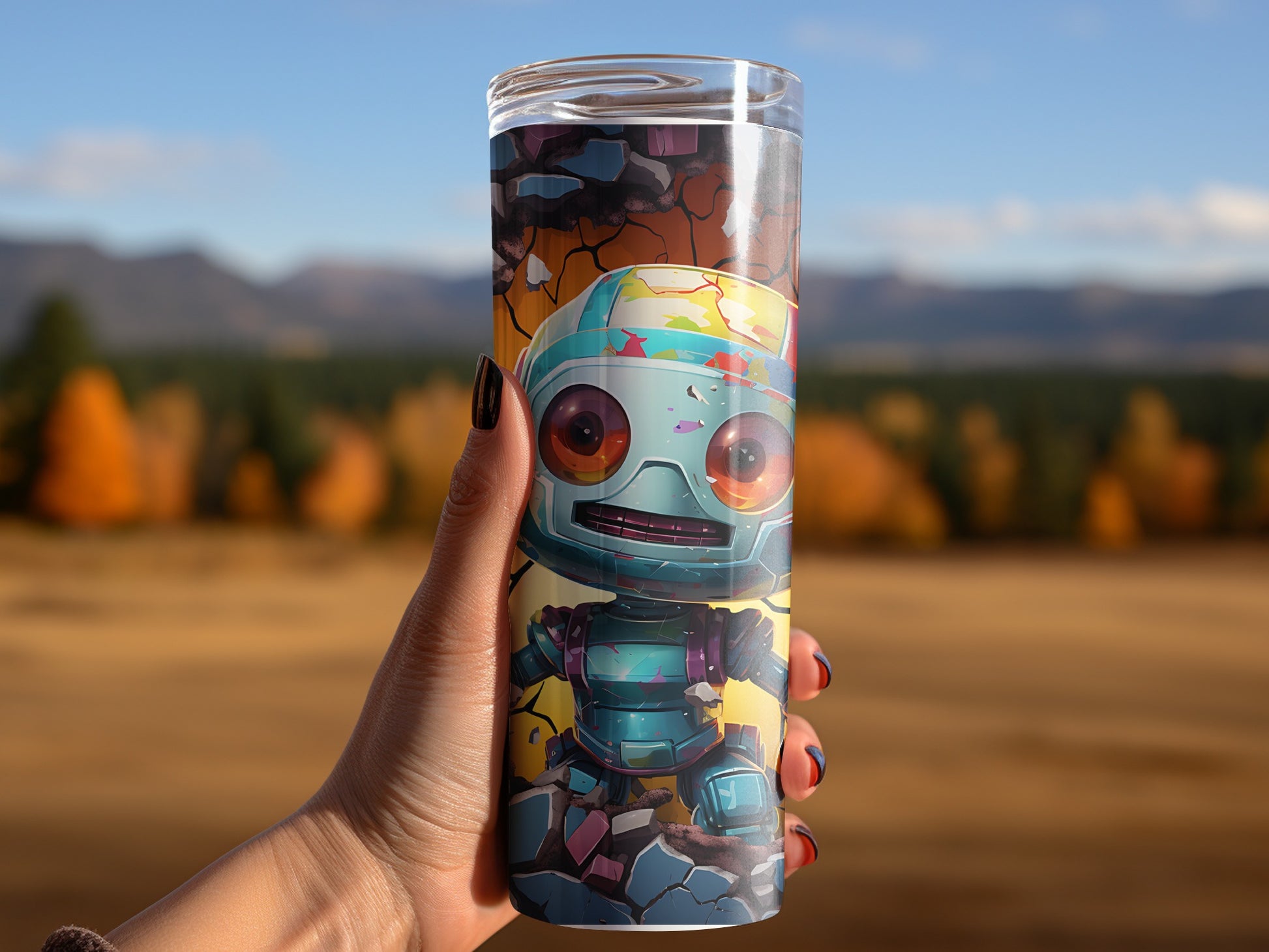 Quirky Colorful Robot Art Design Travel Tumbler