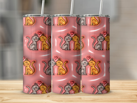 Cute Cat Couple with Hearts Pink Tumbler