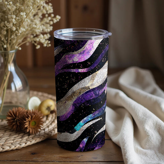 Purple and Gold Waves Pattern Tumbler for Stylish Beverages