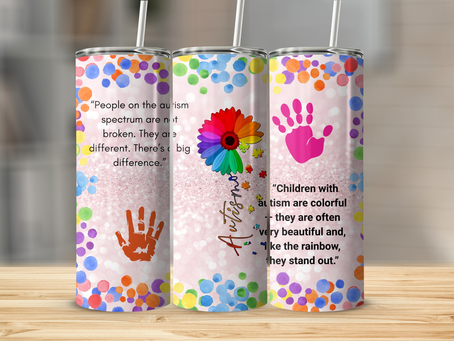 Colorful Autism Awareness Tumblers 20oz Stainless Steel
