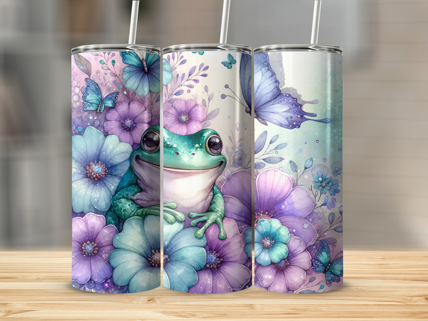Frog Butterfly Floral Purple Blue Cute Tumbler product type