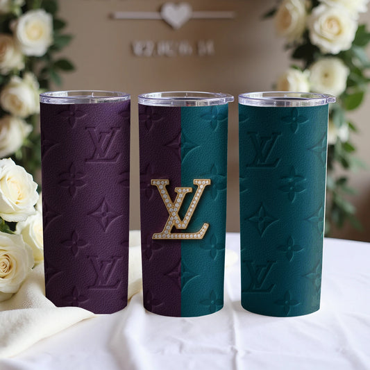 Stylish Embossed LV Pattern Tumbler Set with Logo