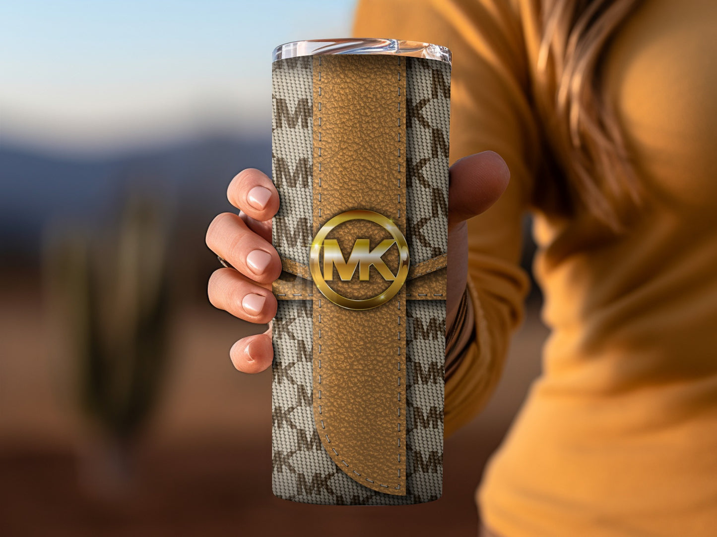 MK Monogram Pattern Travel Tumbler for Hot and Cold Drinks