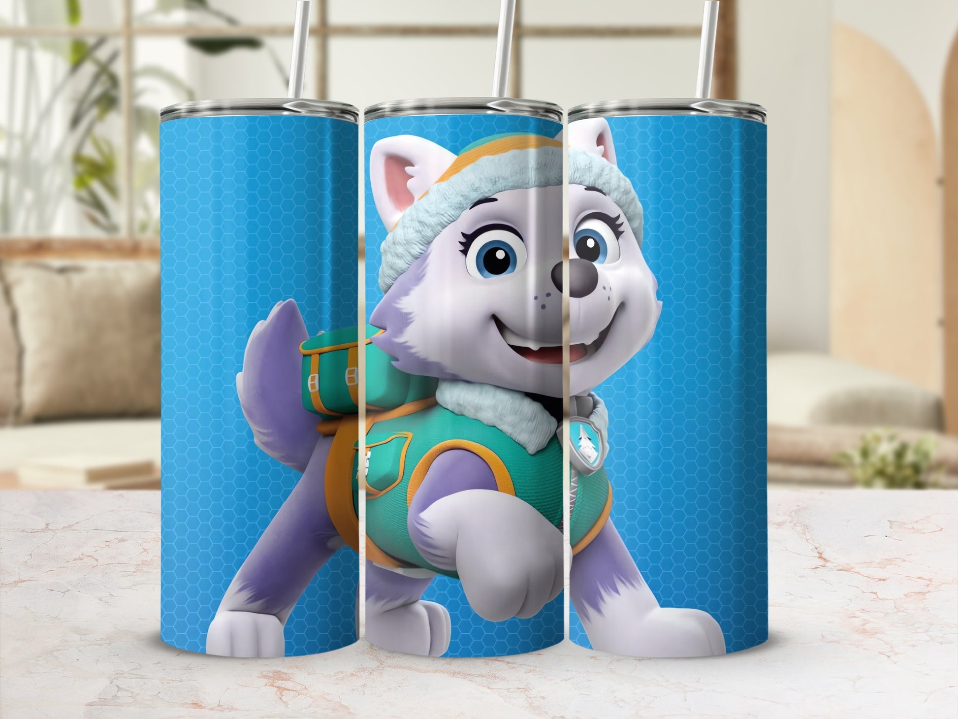 Adorable Animated Husky Tumbler Cup with Straw Set