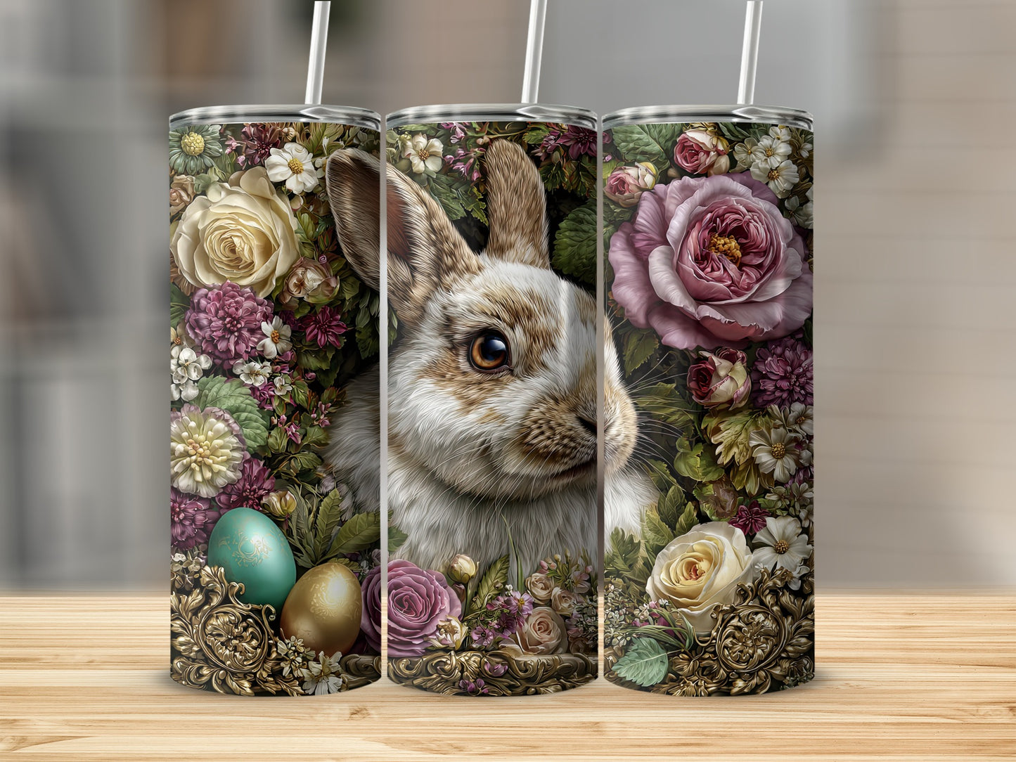 Charming Bunny and Floral Design Tumbler for Tea