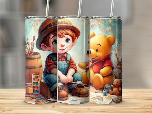 Boy With Pooh Together Drawing Picture Artist Tumblers