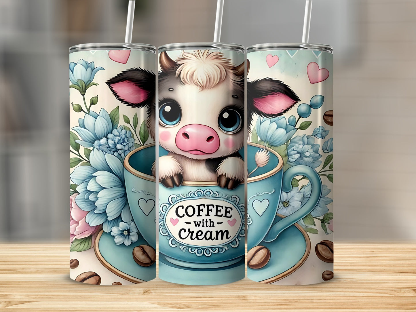 Adorable Cow Coffee With Cream Tumbler Cup Design