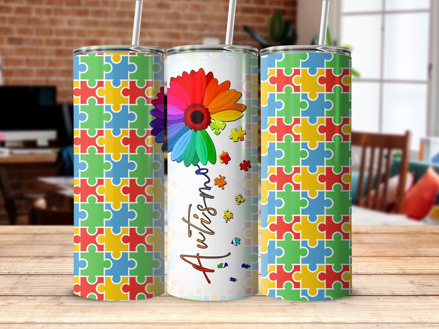 Colorful Autism Awareness Tumbler With Puzzle Design