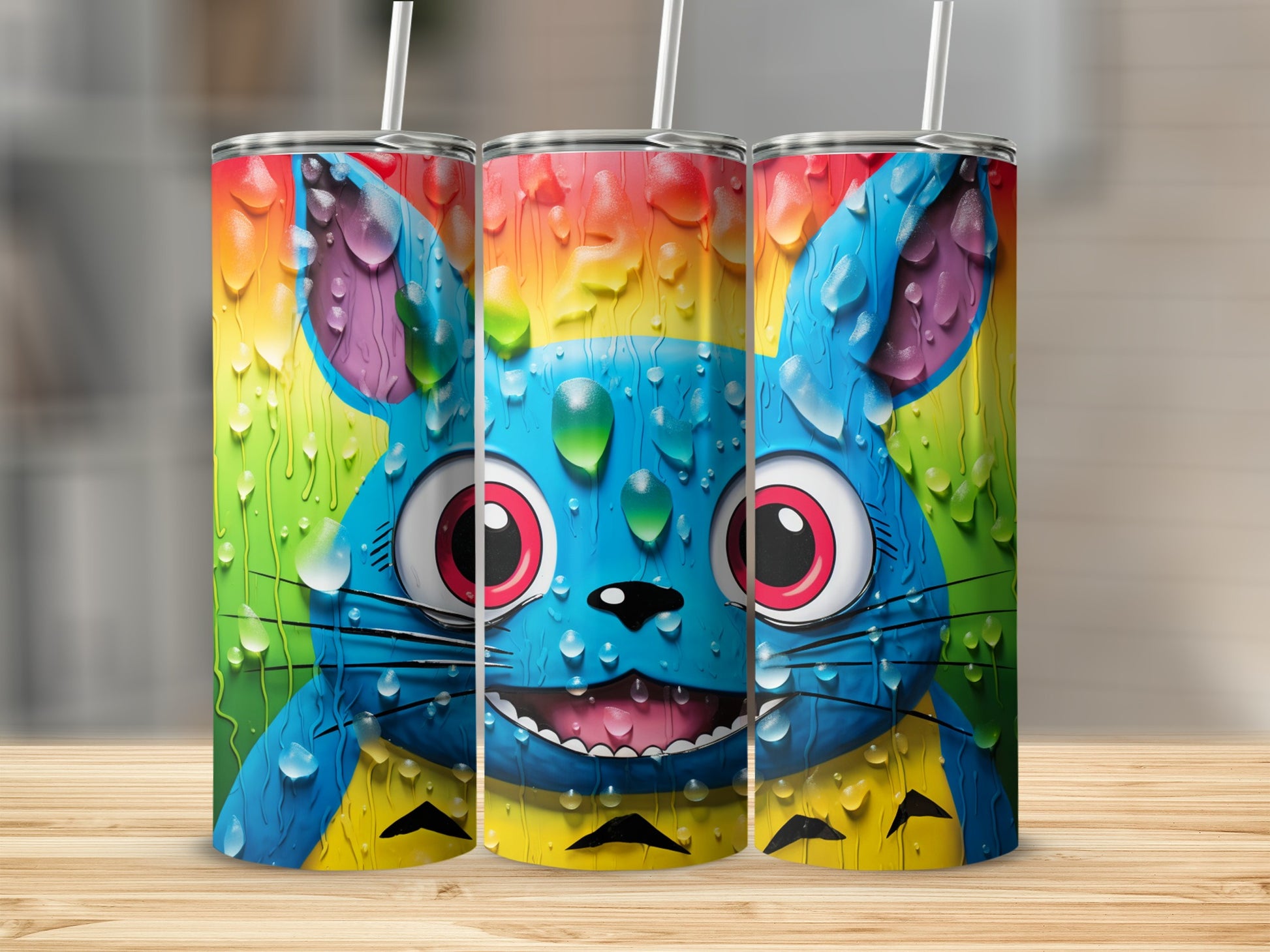 Colorful Cartoon Rabbit Design Tumbler with Straw