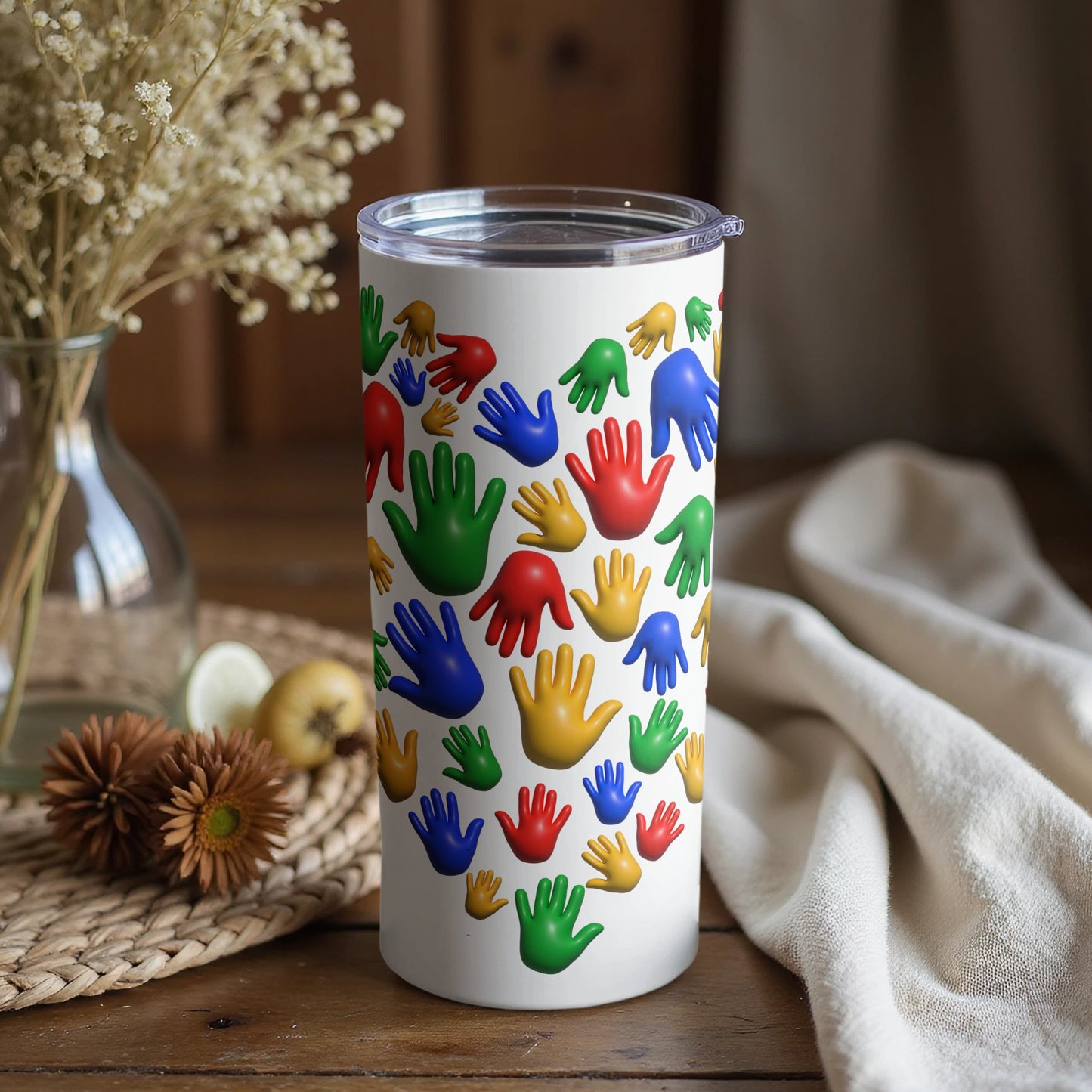 Colorful Handprints Design Tumbler Product