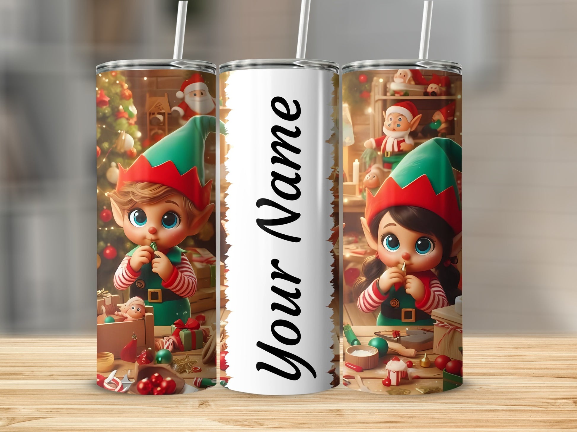 Personalized Cute Elf Scenes Christmas Tumbler