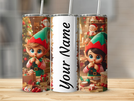 Personalized Cute Elf Scenes Christmas Tumbler