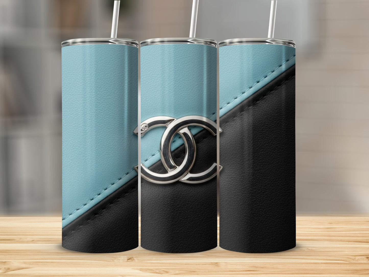 Aqua Plus Black Design Double Ring Emblem Tumblers