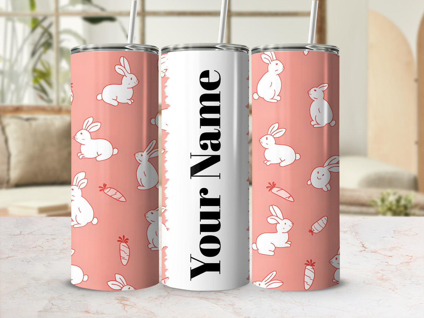 Custom Bunny and Carrot Pattern Personalized Tumbler
