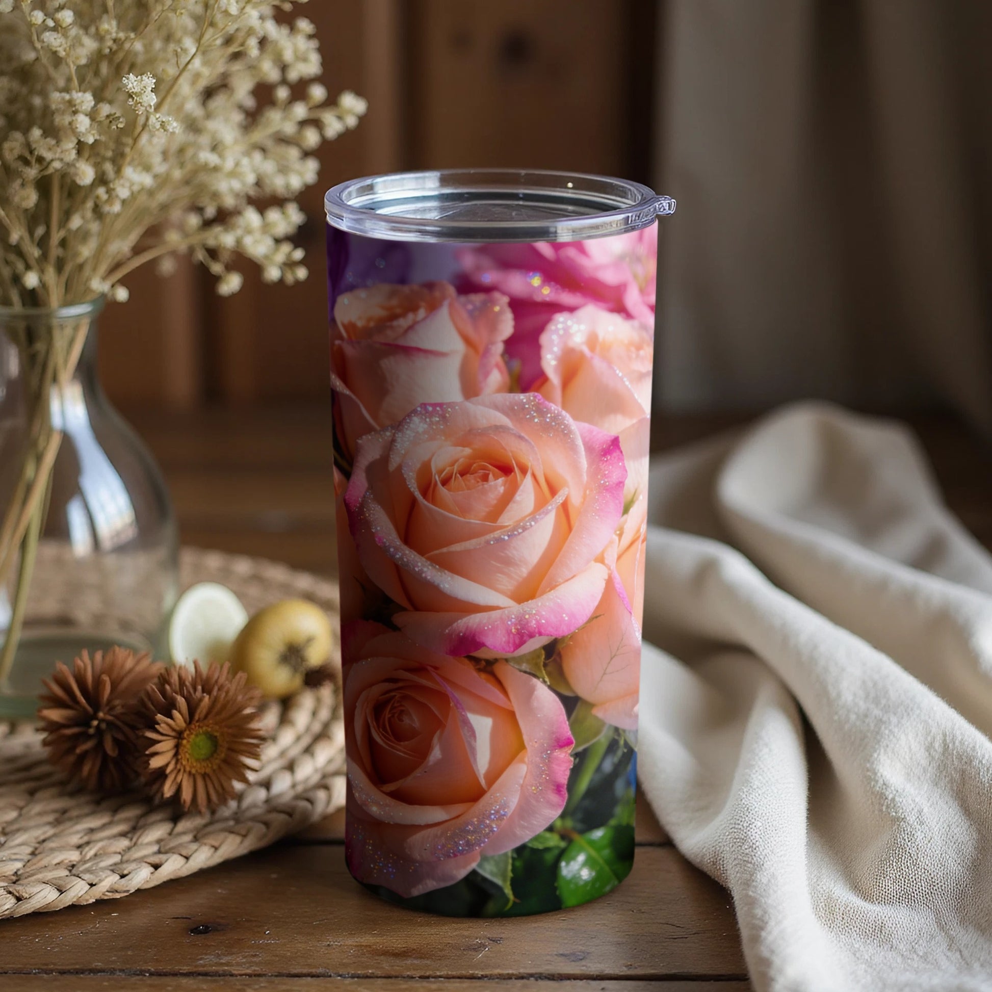 Elegant Floral Print Reusable Tumbler Ideal for Gifts