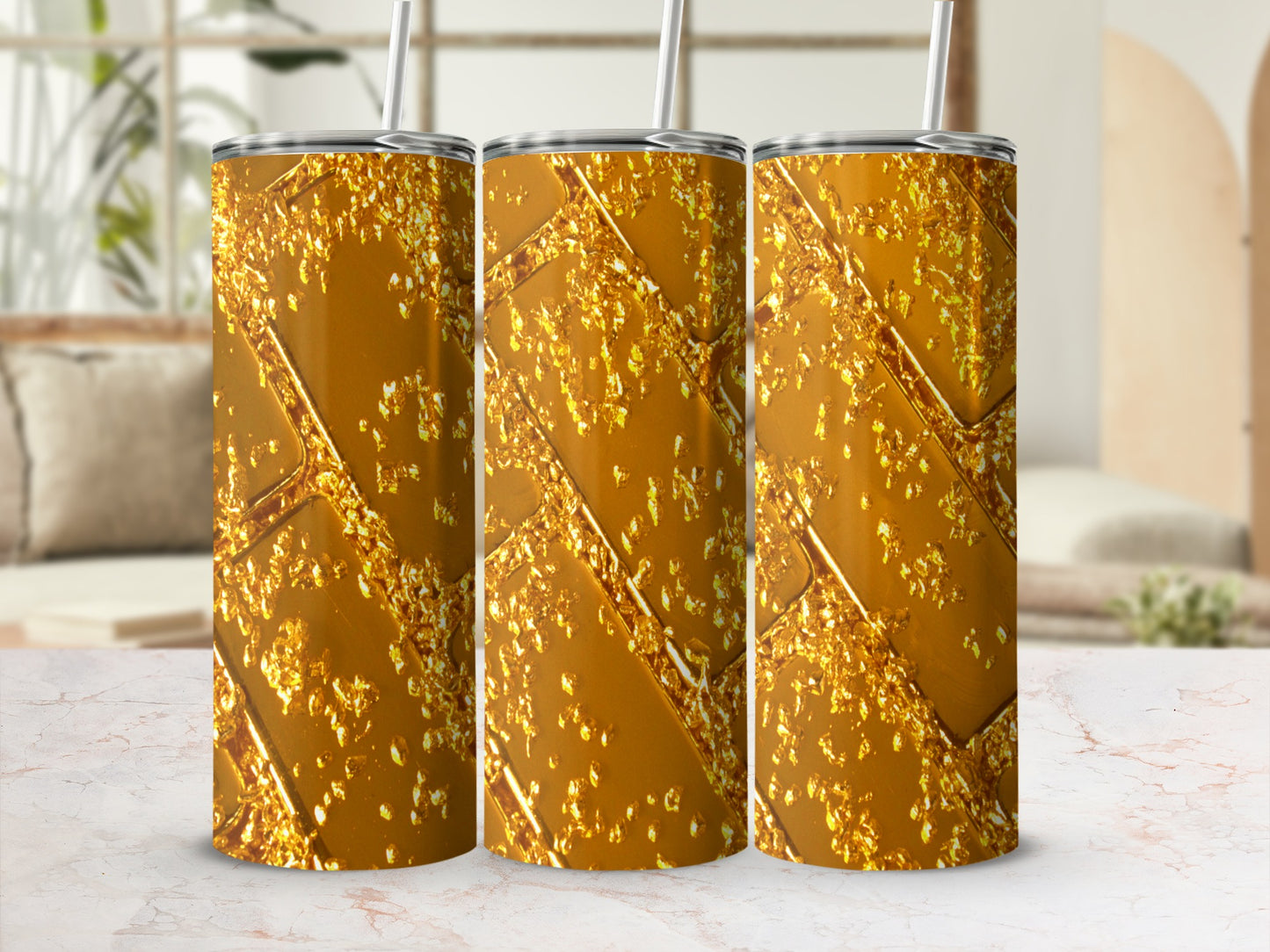 Gold glitter geometric pattern design tumbler product type