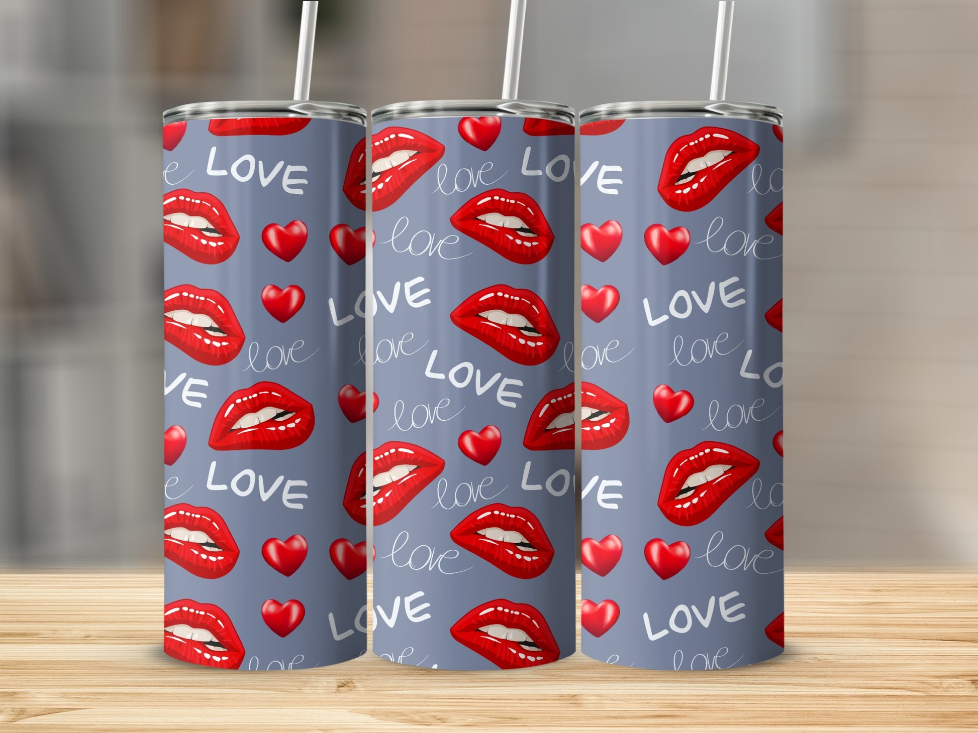 Love Lips Hearts Pattern Tumbler Valentine's Gift