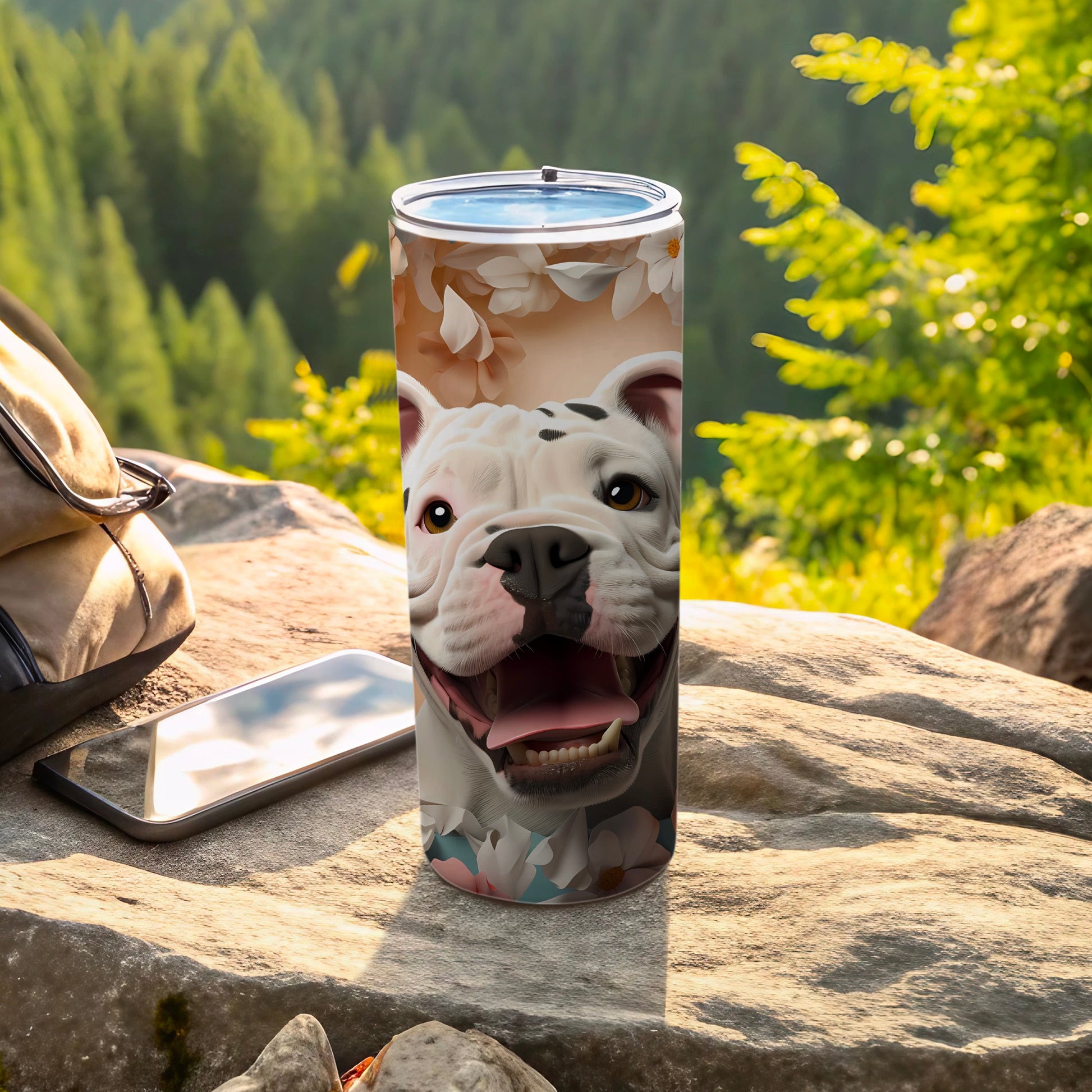 Smiling White Bulldog Flowers Pattern Tumbler product type
Tumbler
Dog
Bulldog
White dog
Smiling dog
Happy dog
Pet lover gift
Dog art
Floral design
Flower pattern
Drinkware
Hydration
Travel cup
Outdoor accessory
Nature theme
Animal print
Cute dog
Unique tumbler
Gift idea
Beverage holder