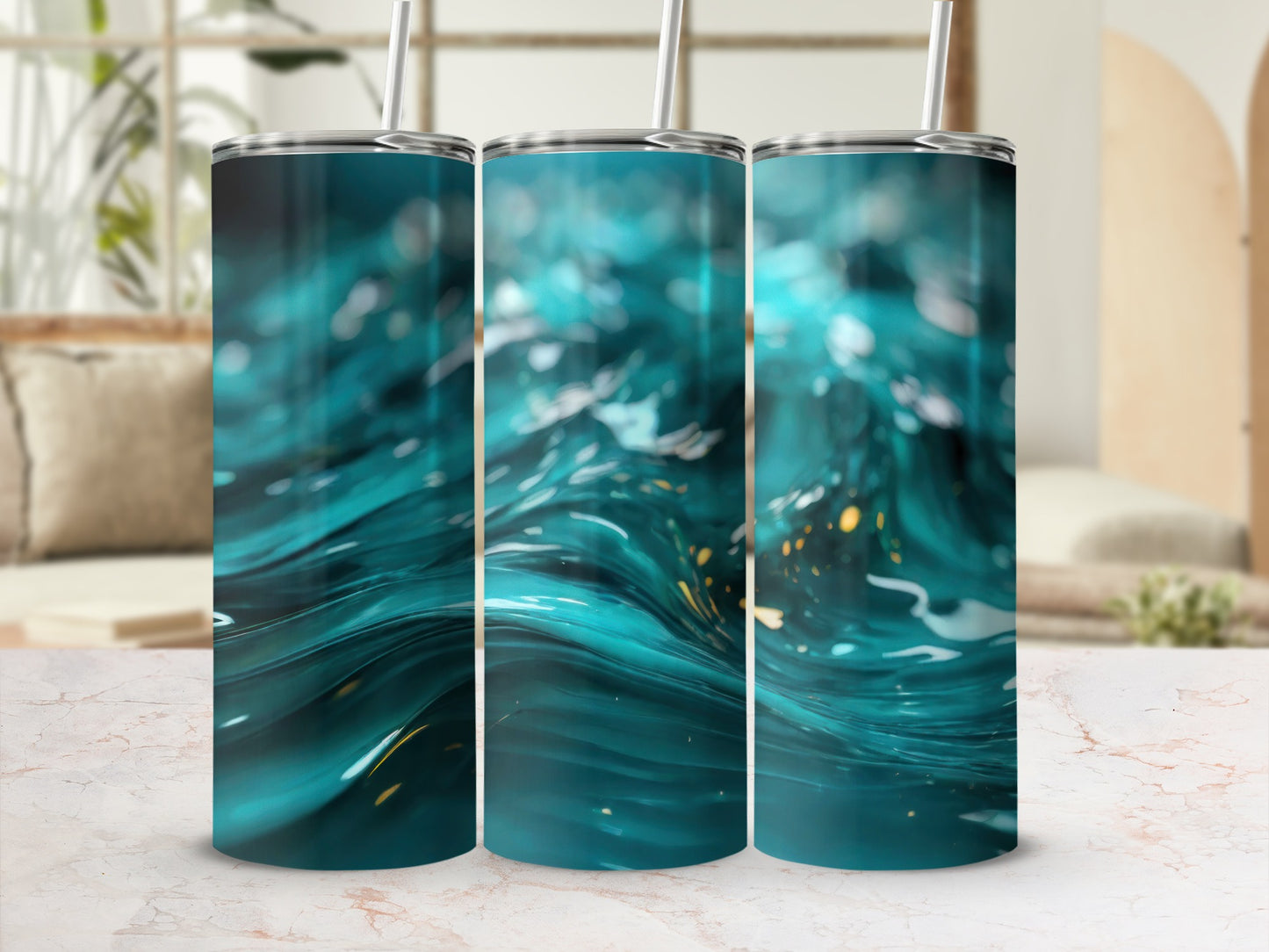 Abstract Fluid Teal Waves Golden Sparkle product type