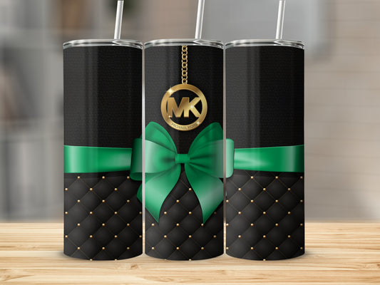 Elegant Black Tumbler with Green Bow Design Tumbler