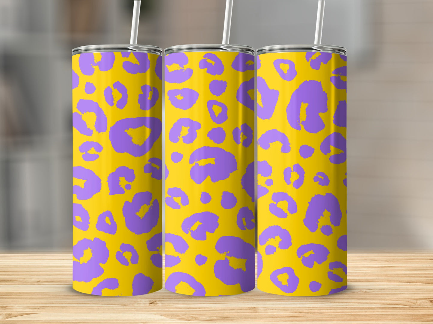 Bright Yellow with Purple Leopard Print Tumbler