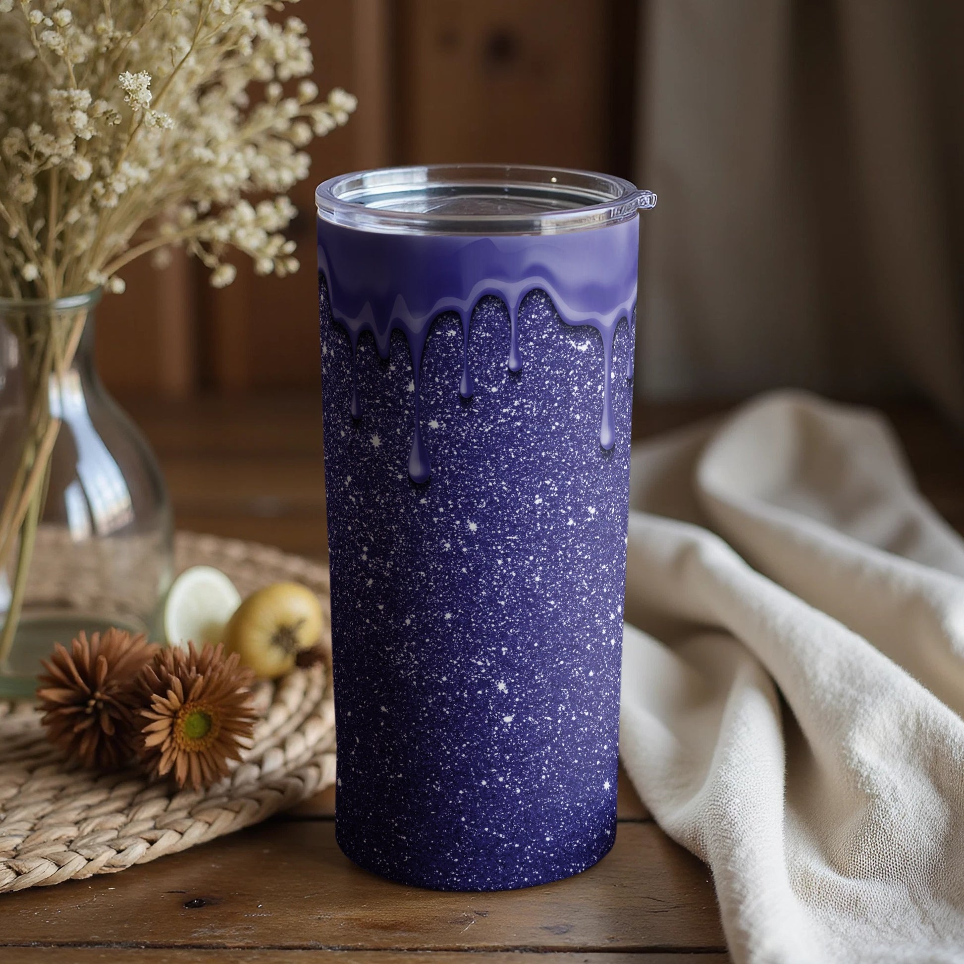 Purple Glitter Tumbler with Dripping Design Tumbler