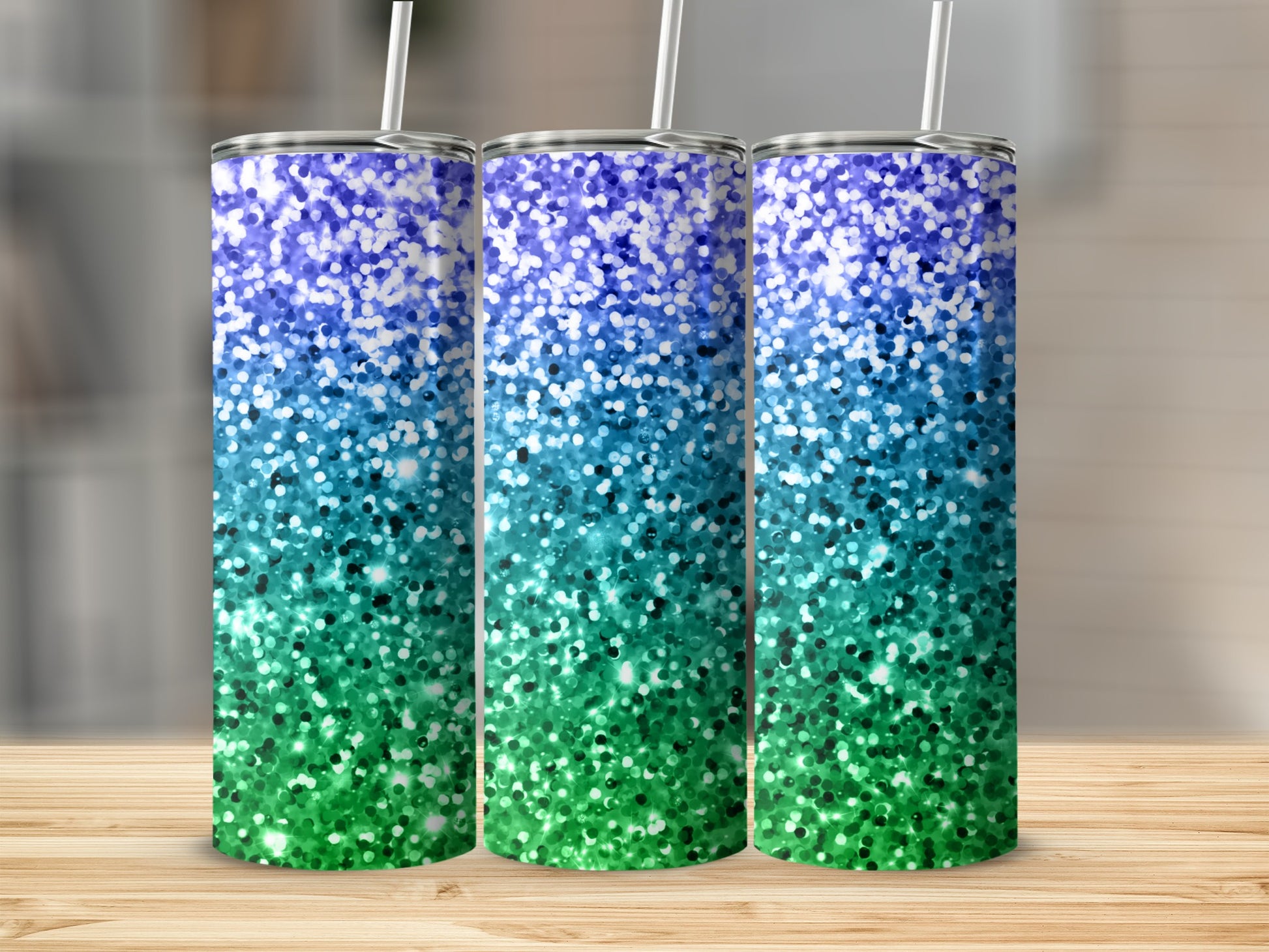 Sparkling Gradient Blue Green Stainless Steel Tumbler