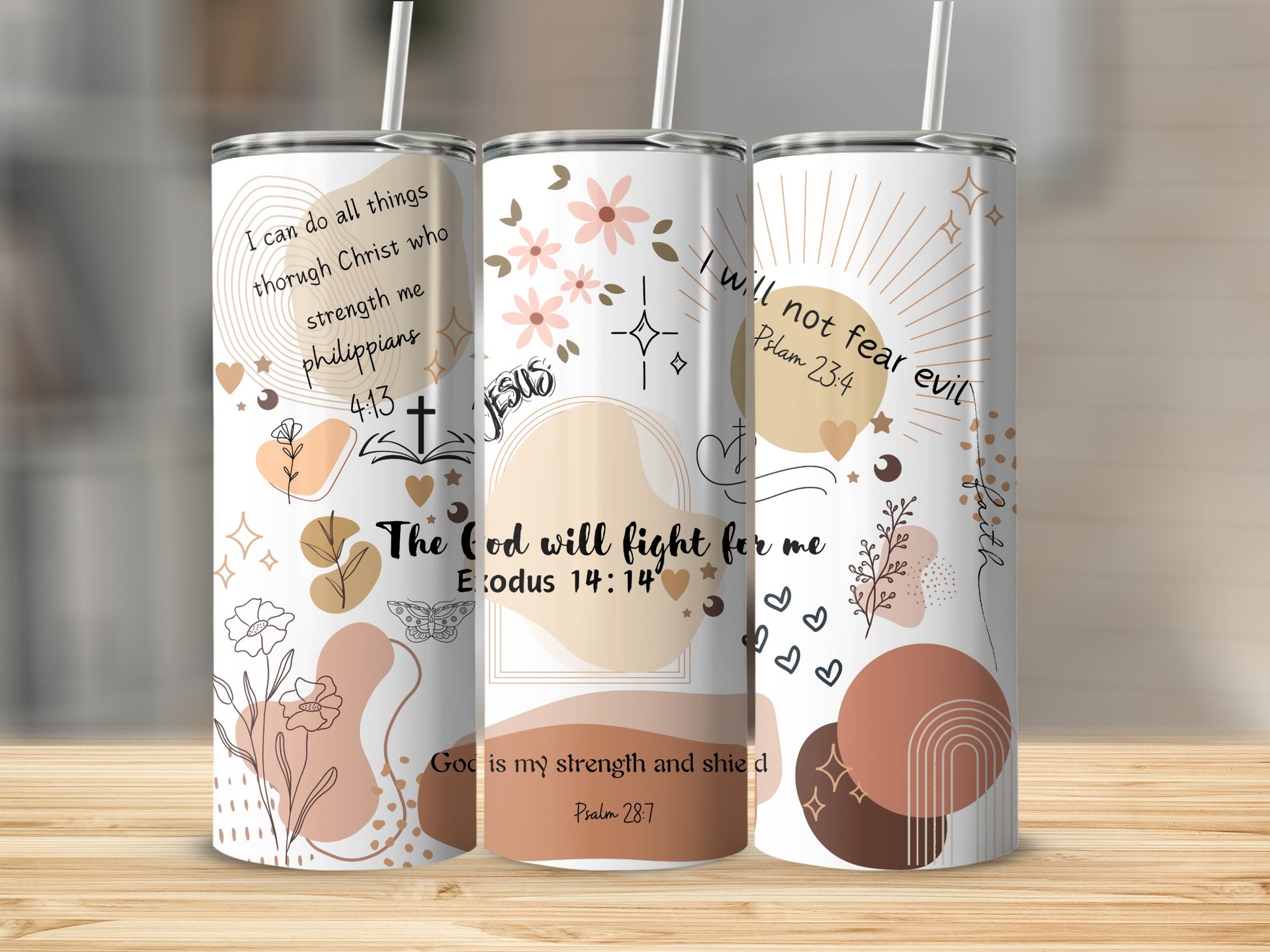 Inspirational Bible Verse Christian Tumbler With Straw