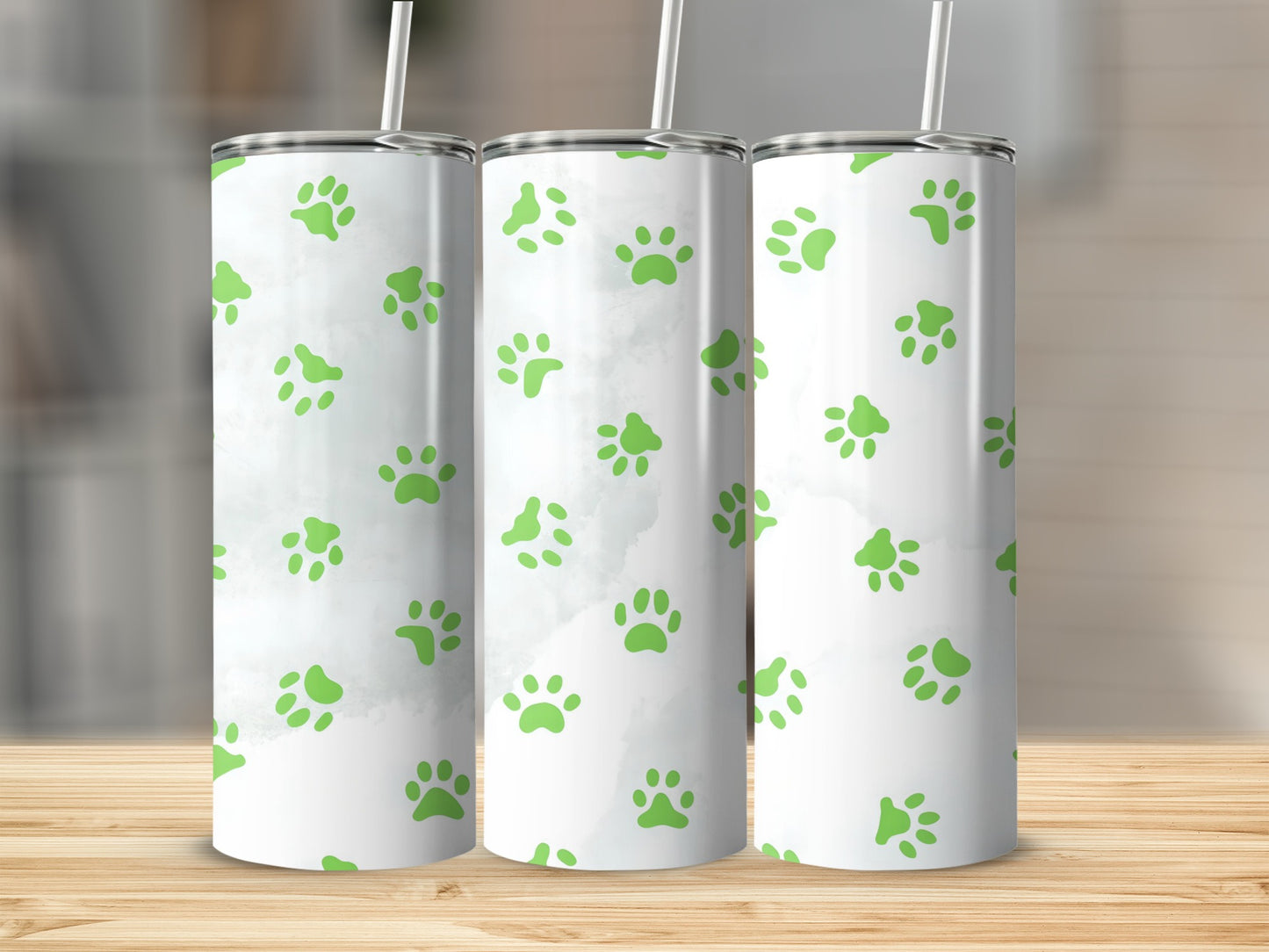Paw Print Stainless Steel Tumbler with Straw for Pet Lovers