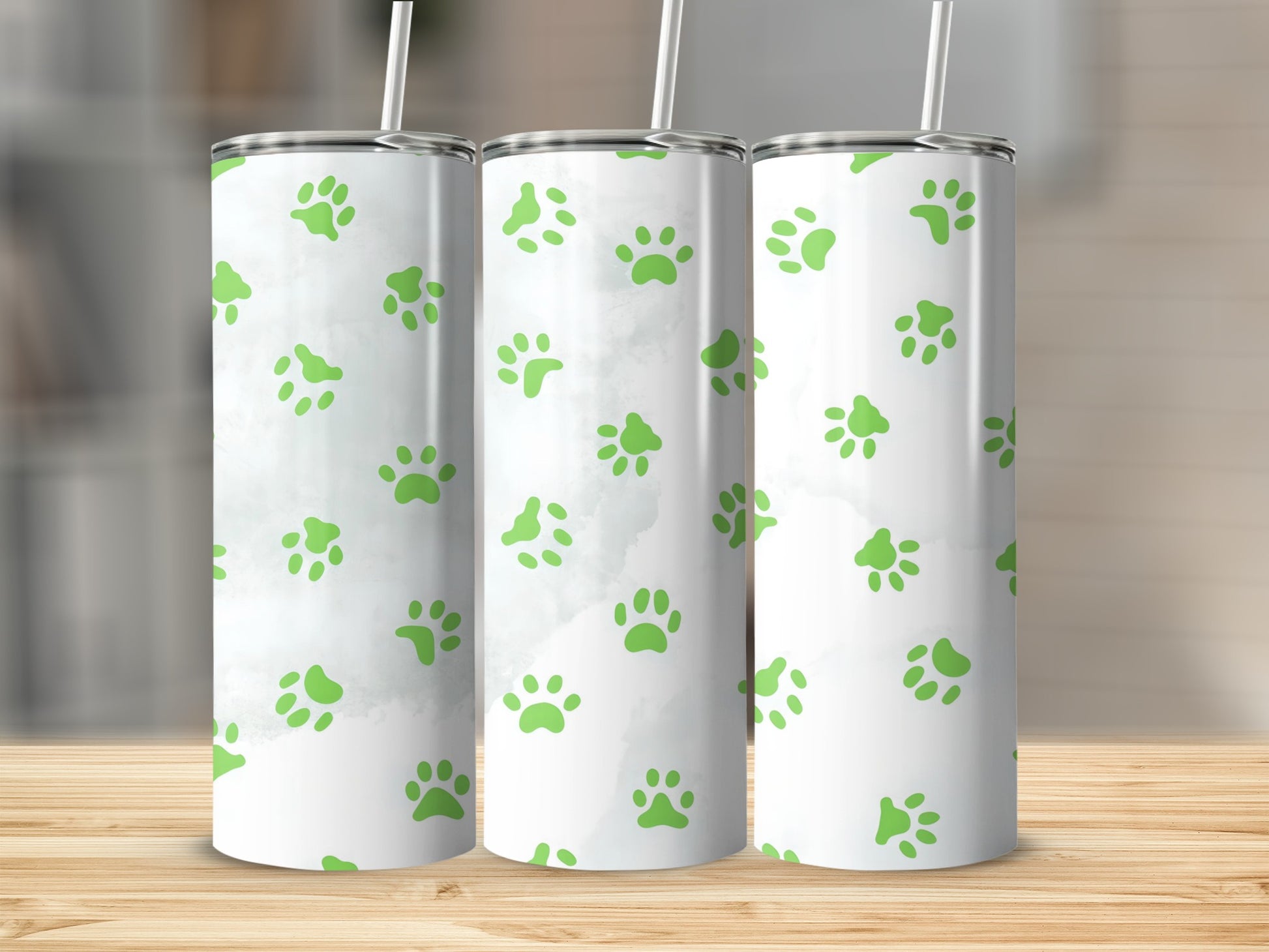 Paw Print Stainless Steel Tumbler with Straw for Pet Lovers