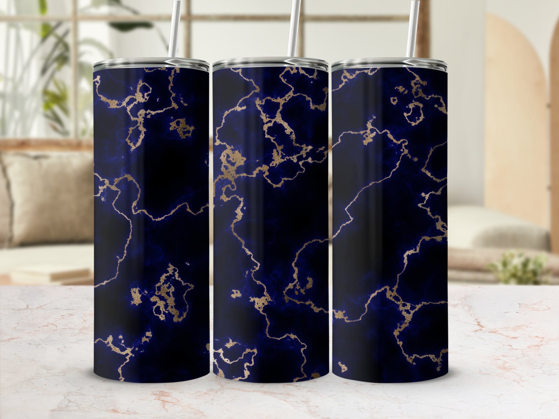 Luxury Navy Blue Gold Marble Veins Tumbler product type