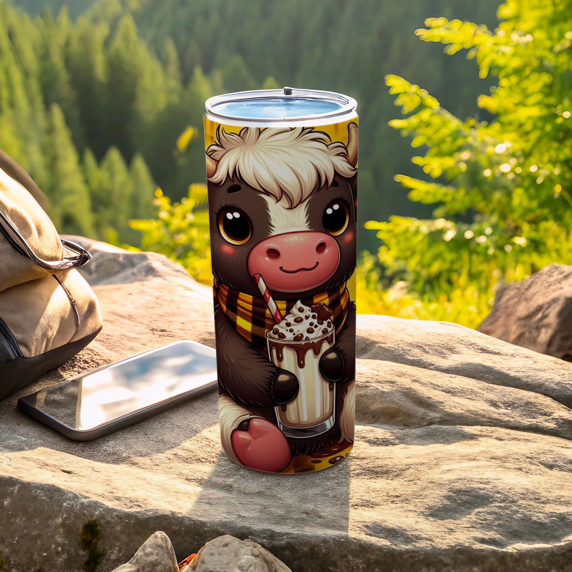 Cute Cartoon Cow Drinking Milkshake Tumbler Cup
