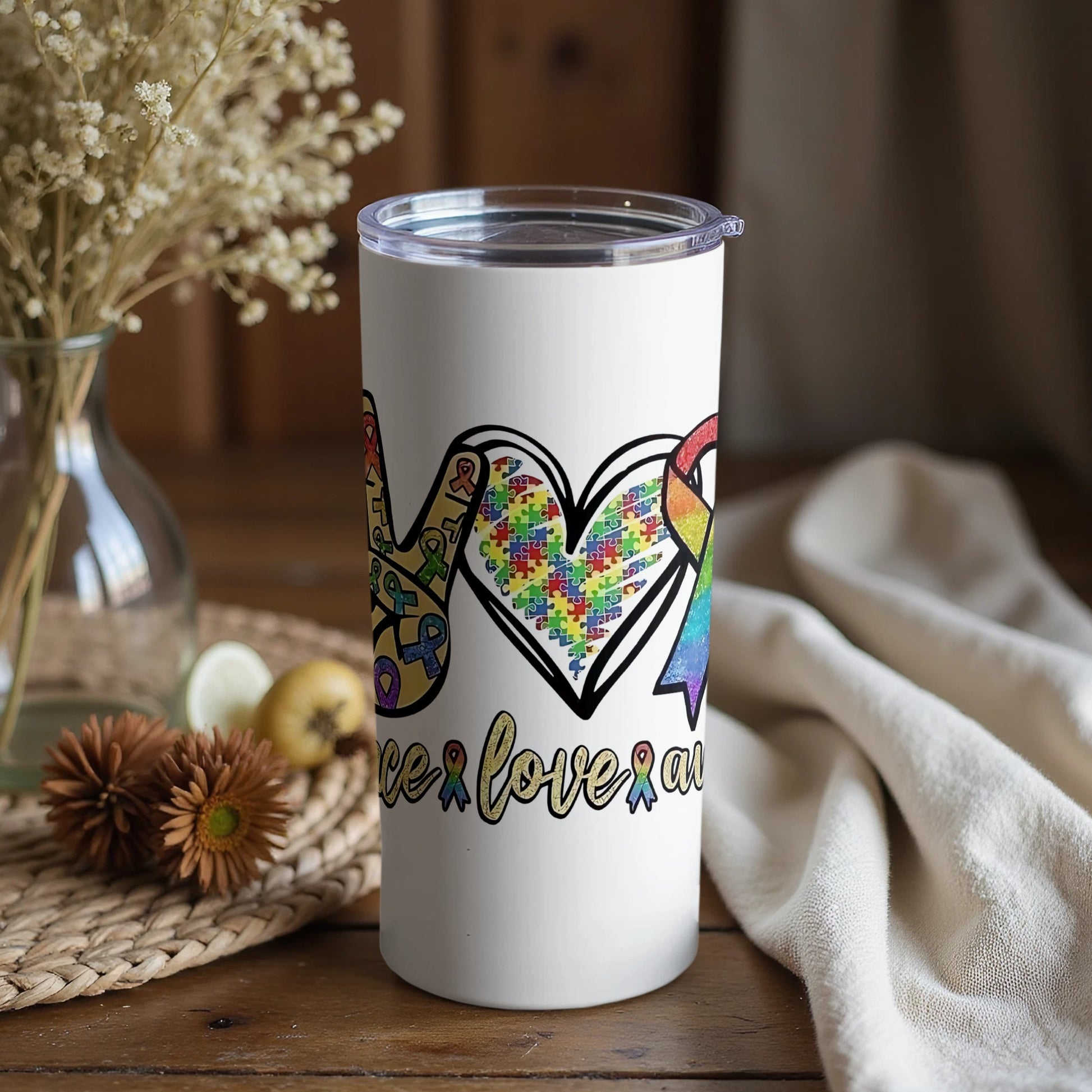 Peace Love Autism Awareness Graphic Tumbler