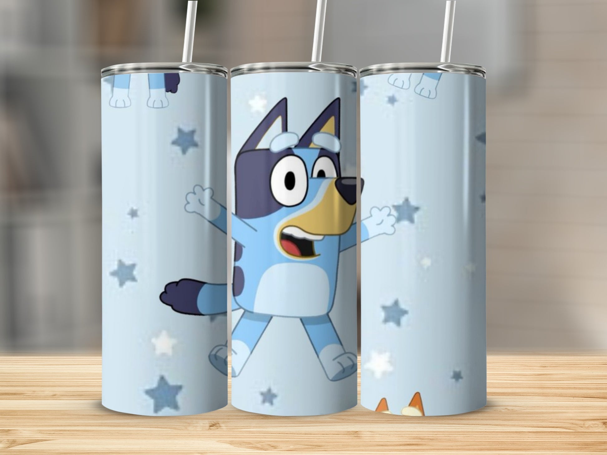 Cute Blue Cartoon Character with Stars Tumbler