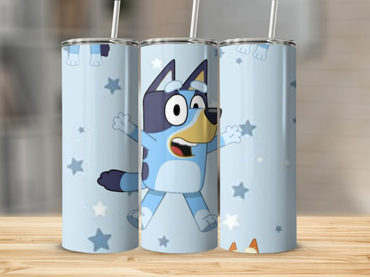 Cute Blue Cartoon Character with Stars Tumbler