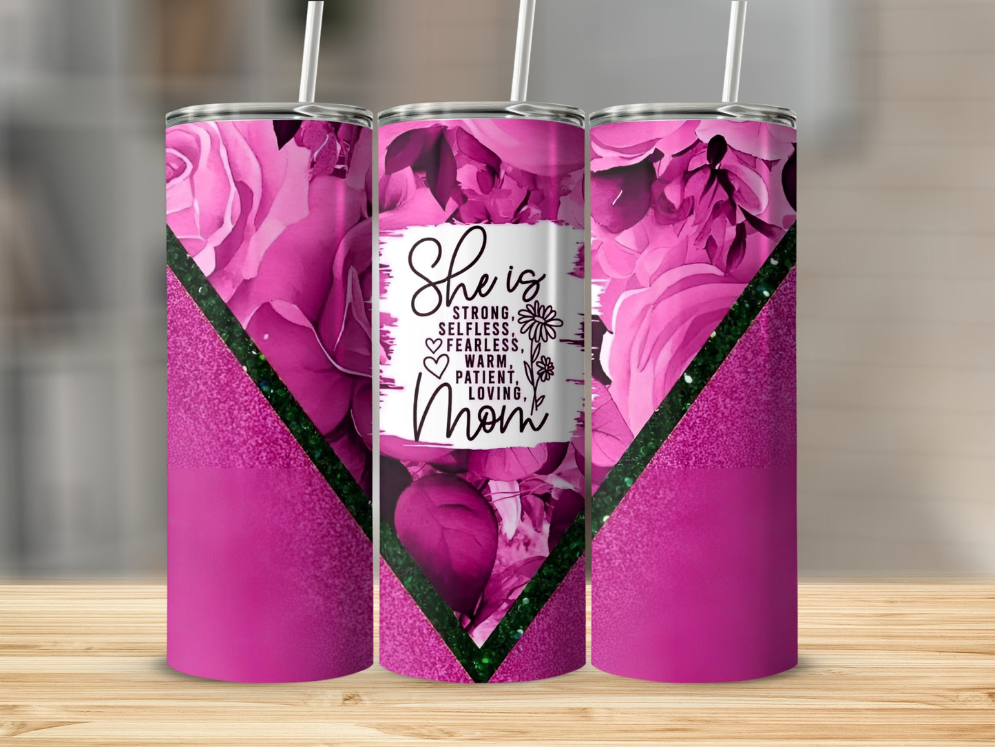 She Is Strong Selfless Fearless Warm Loving Mom Tumbler