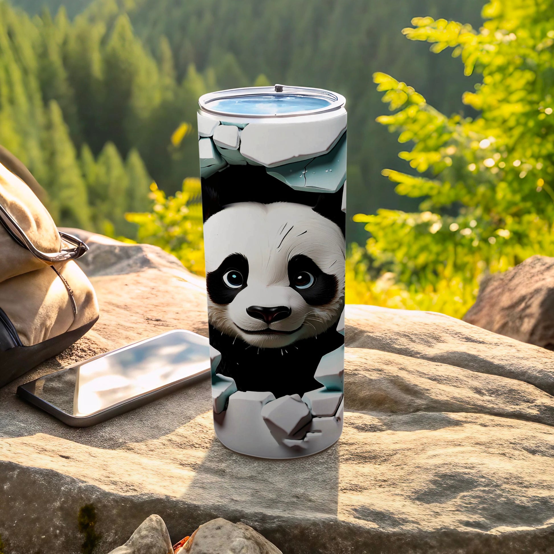 Cute Panda Design Tumbler in Nature Setting