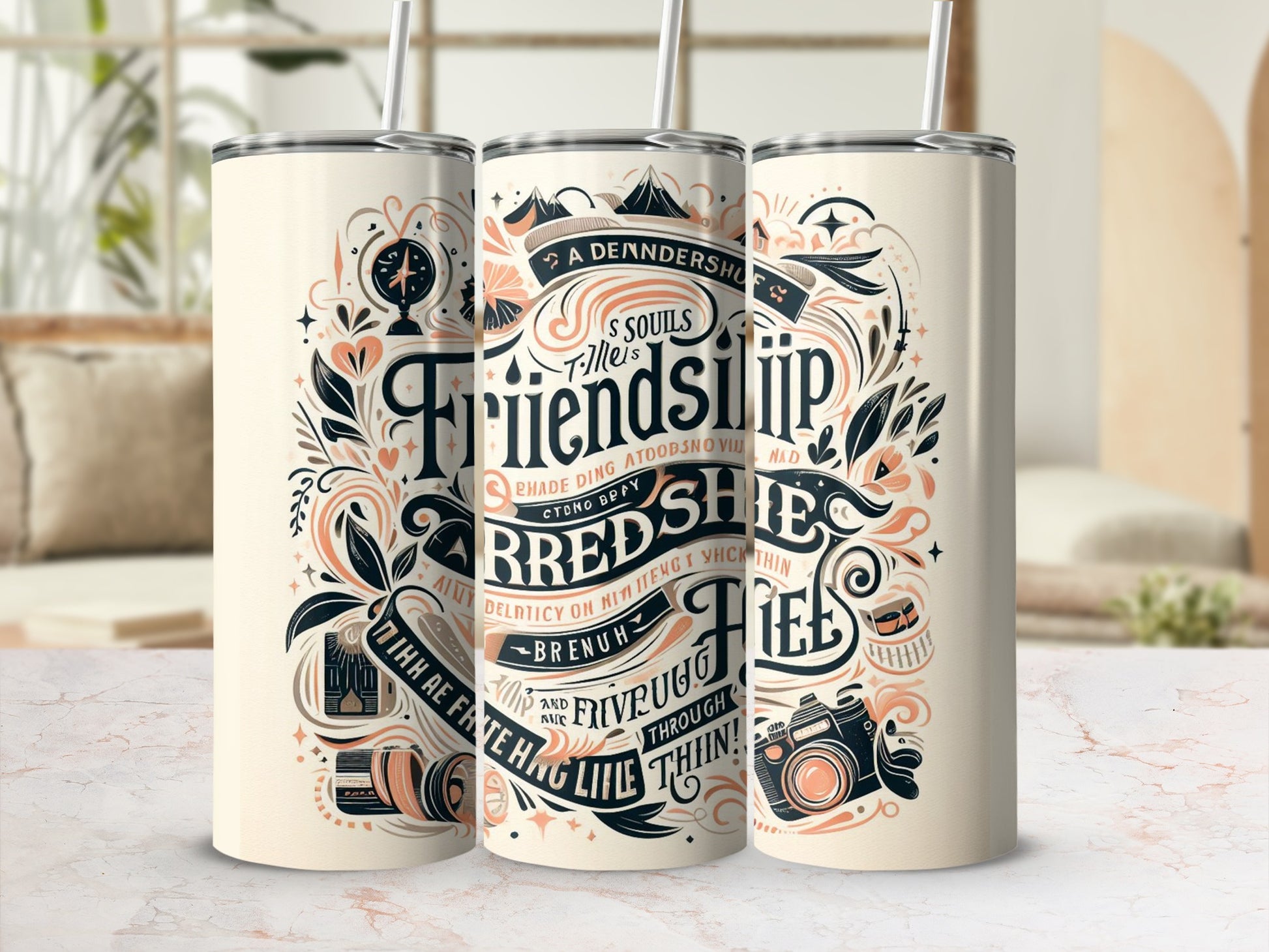 Friendship Souls Travel Tumbler with Straw Detailed Design