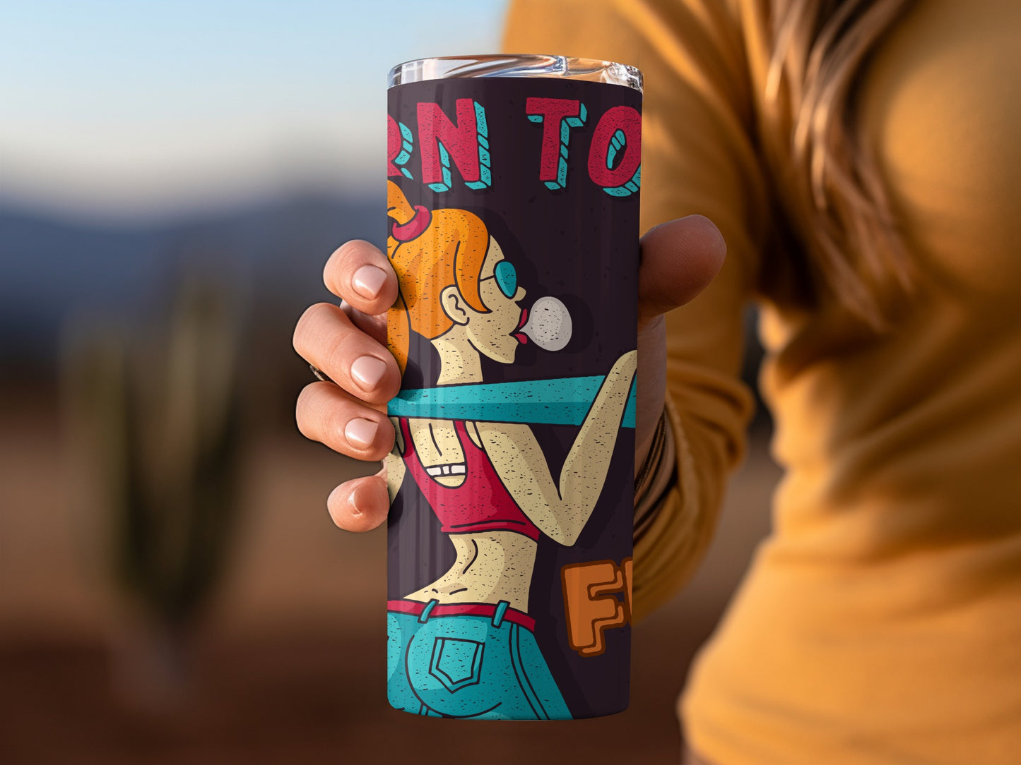 Retro Style Fitness Girl Travel Mug for Active Lifestyle